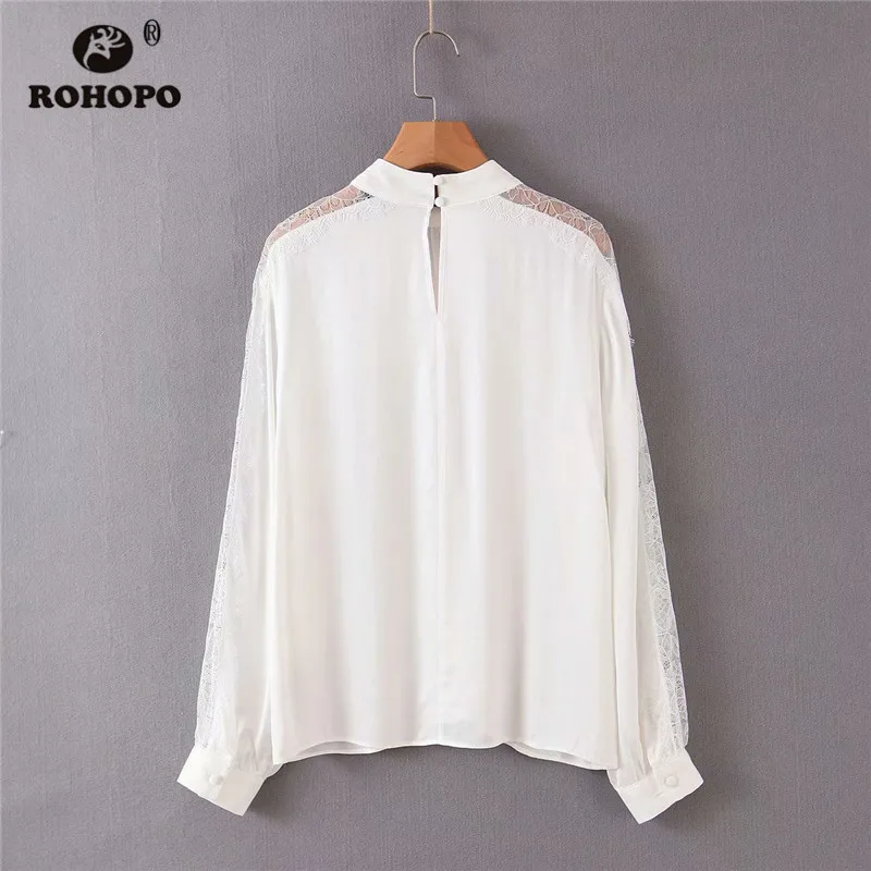 ROHOPO Embroidery Tulle Long Sleeve White Blouse Round Collar Back Buttons Closure Pullover Patchaork Tops Blusa shirt #220 |