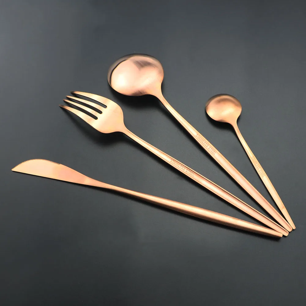 

24Pcs 304 t Matte Spoon Flatware Stainless Steel Fork Gold Cutlery Dinnerware Se Cutlery Western Knife Tableware Silverware Set