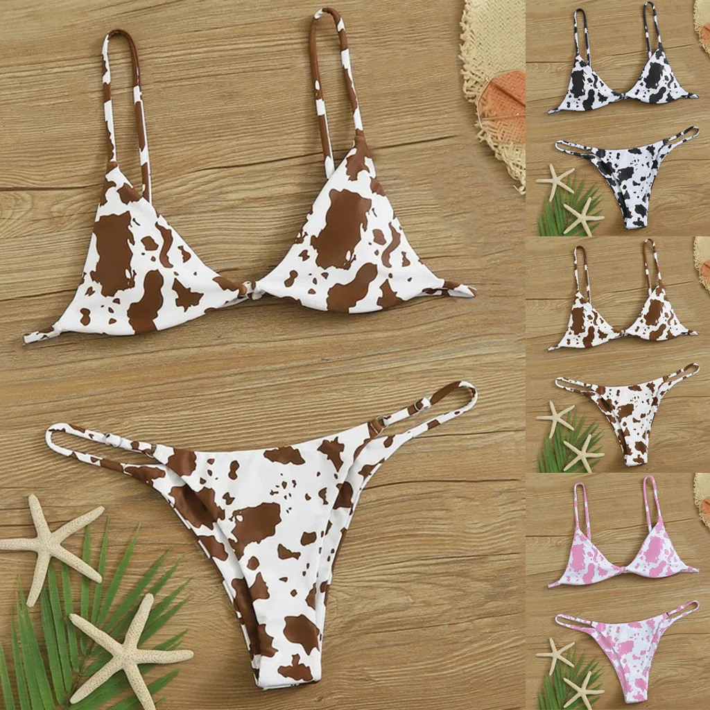 

Sexy Bikinis 2021 Women Floral Random Print bathing Set Halter Swimsuit Push-Up Swimsuit Beachwear Padded Swimwear