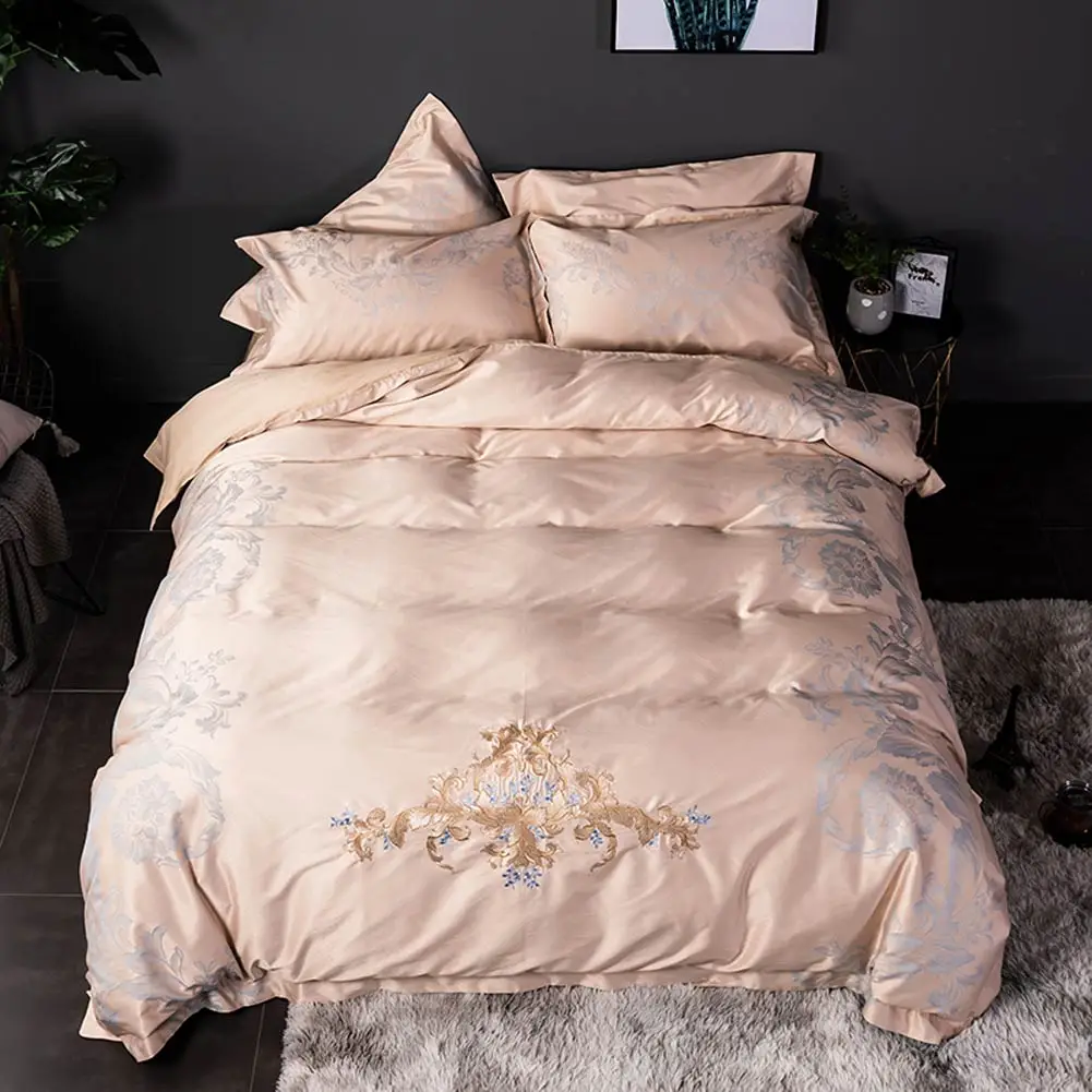 

Svetanya Light Tan European Baroque Embroidery Bedding Set Jacquard Silk Cotton Bedlinens Queen King Size Duvet Cover Set