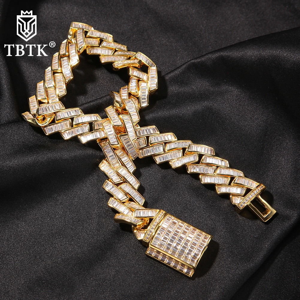 

TBTK 20mm Baguette Prong Set Cuban Chain Necklace Miami Luxury Iced Out Cubic Zirconia Necklace Fashion Hiphop Rapper Jewelry