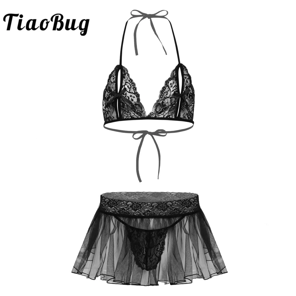 TiaoBug мужское прозрачное кружевное нижнее белье Sissy набор мужской Кроссдрессинг