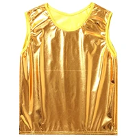 unisex kids shiny metallic bronzing cloth solid color sleeveless round neckline vest for performance party