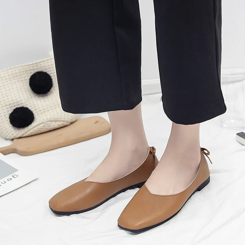

Women's Bow shoes Flat pea Square shoes soft loafers shallow mouth Toe flat shoes female 2020 spring new soft bottom U15-39