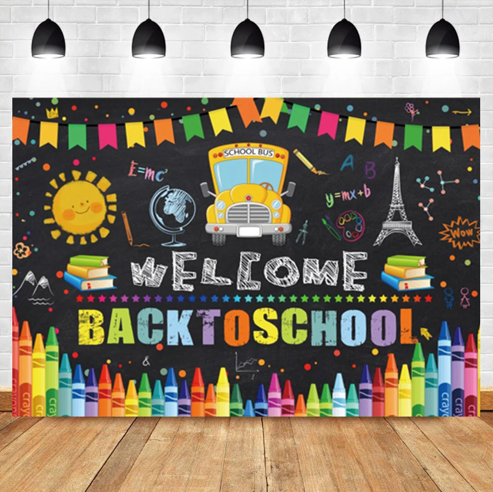 

Laeacco Children Welcome Back To School Day Blackboard Pastel Kindergarten Graduation Backdrop Photographic Photo Background