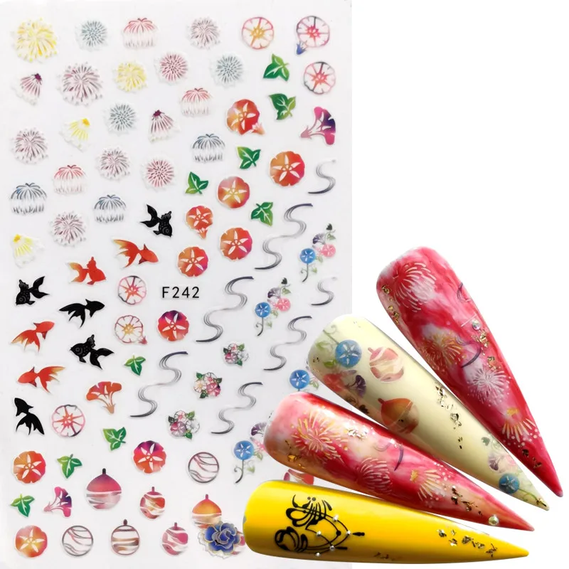 

1 PC 3D Adhesive Nail Stickers Decal Emboss Flower Plant Animal Slider Nail Art Decoration Valentine Design Manicure