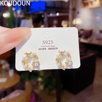 2021 korea small fresh sweet cute flower crystal temperament geometric round pearl zircon earrings jewelry earrings