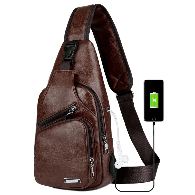 

3PC/Lot Men PU Chest Bag Casual Functional Fanny Waist Money Phone Belt Bag Sports Usb Charge Chest Belt Pack Outdoor Designer