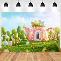 spring easter christmas tree candy eggs cup house grassland baby shower birthday backdrop photography background photophone prop