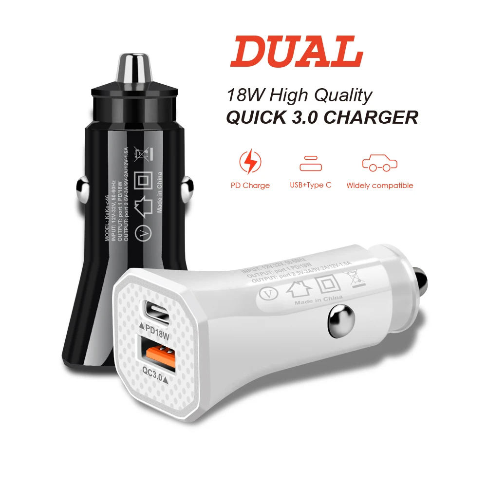

PD18W Car Chargers 2 Ports Fast Charging QC3.0 For Samsung Huawei iPhone 12 Pro 8 Plus LED Display Dual USB Car-Charger Adapter