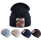 Осенне-зимние шапки, Новые Вязаные шапки-бини с вышивкой в виде медведя, шапки для прогулок, шапки, теплые мужские и женские вязаные шапки с вышивкой