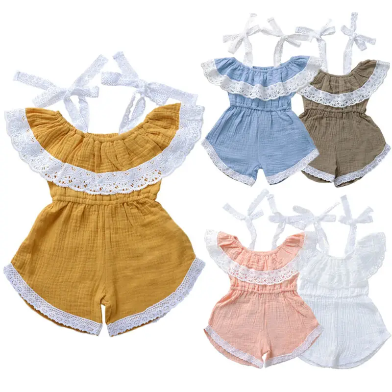 Детский хлопковый комбинезон с открытыми плечами на бретельках|Полукомбинезоны|