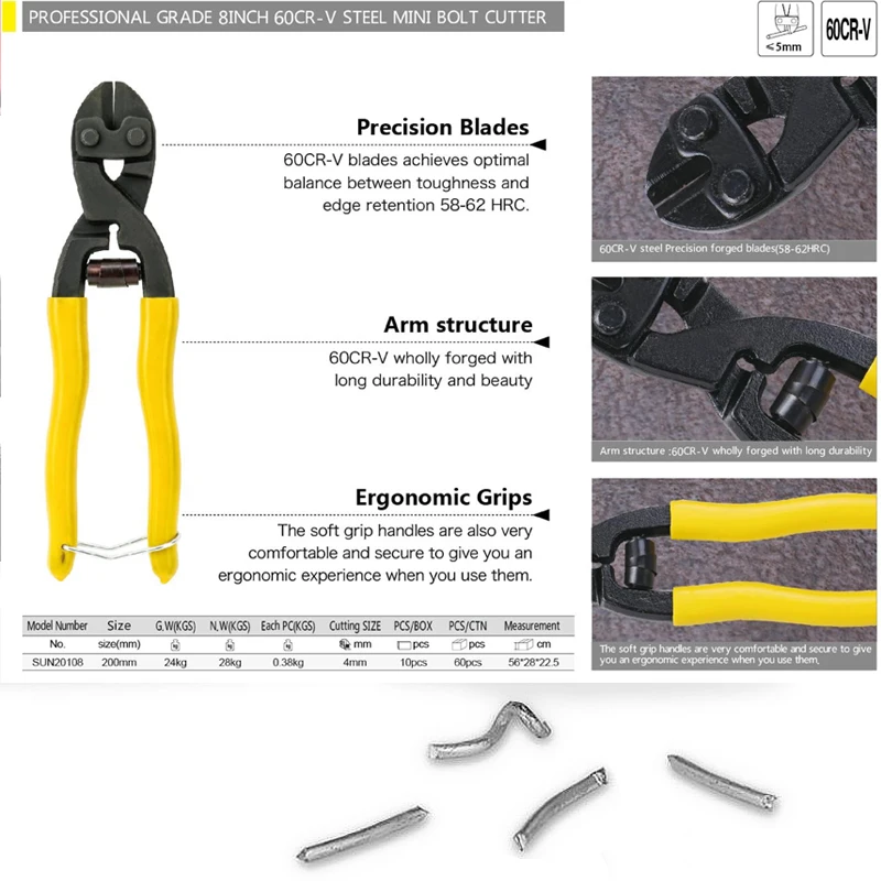 8 Inch Heavy Duty Wire Chain/Mesh/Threaded Rod Mini Bolt Cutter | Pliers