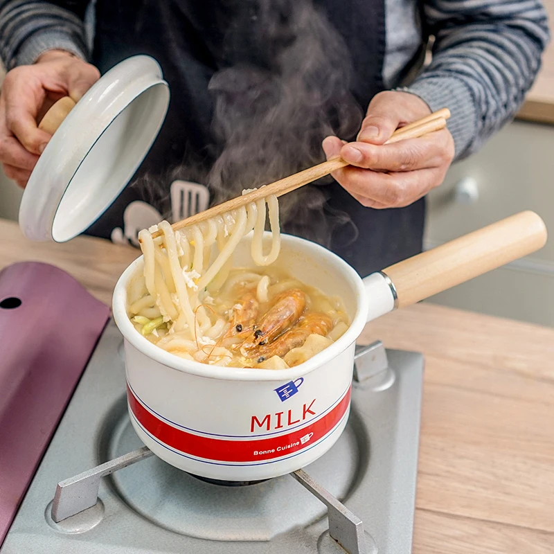 Эмалированная эмалированная кастрюля для молока сковорода снега с одной ручкой