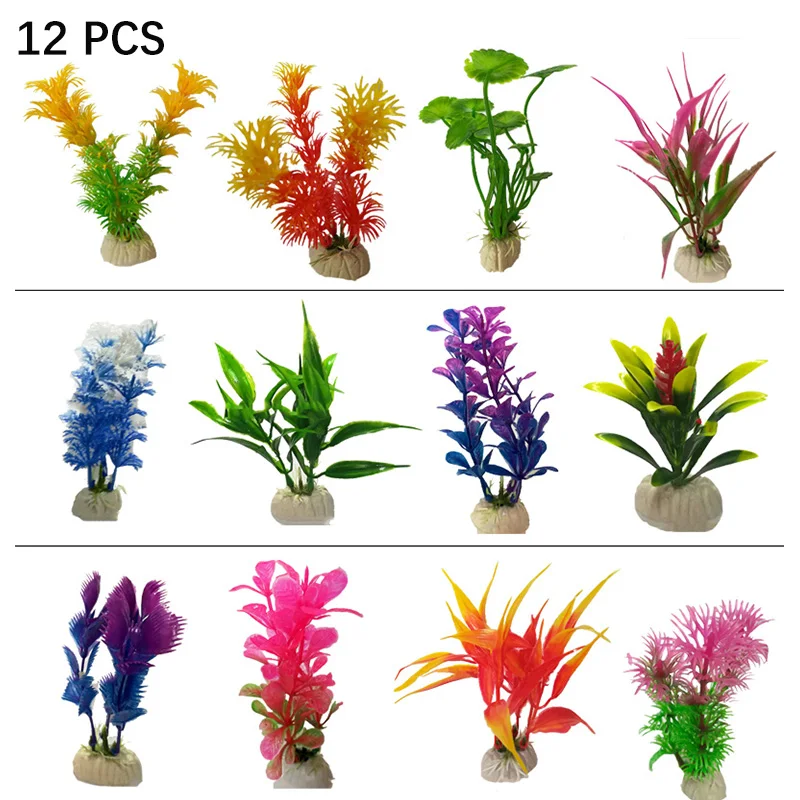 12pcs 1/2/4/12 шт аквариум искусственные пластмассовые растения Декор декорирования аквариума 1 шт Искусственные Украшения для аквариума - Цвет: 12pcs