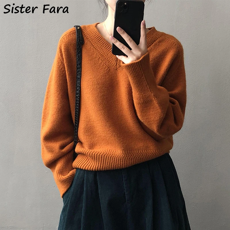 

Женский плотный свитер с V-образным вырезом, на осень/зиму