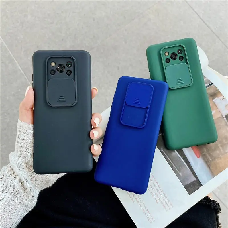 slide camera protector phone case on for xiaomi mi poco x3 pro x 3 nfc f3 5g poko x3pro x3nfc liquid silicone soft back cover free global shipping