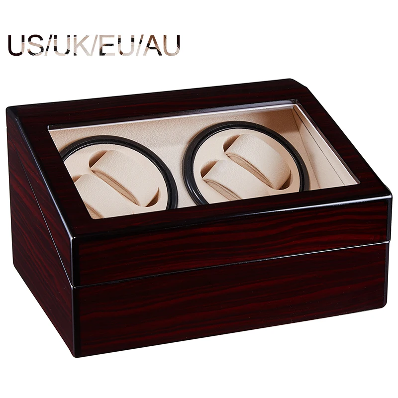 US/EU/UK/AU 4+6 Watch Winder Box Wooden Watches Winding Storage Box Collection Holder Display Double Head Silent Motor Shake Box enlarge