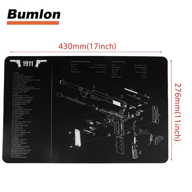 Коврик для чистки пистолета резиновый коврик 17 х11 водонепроницаемый с схемами