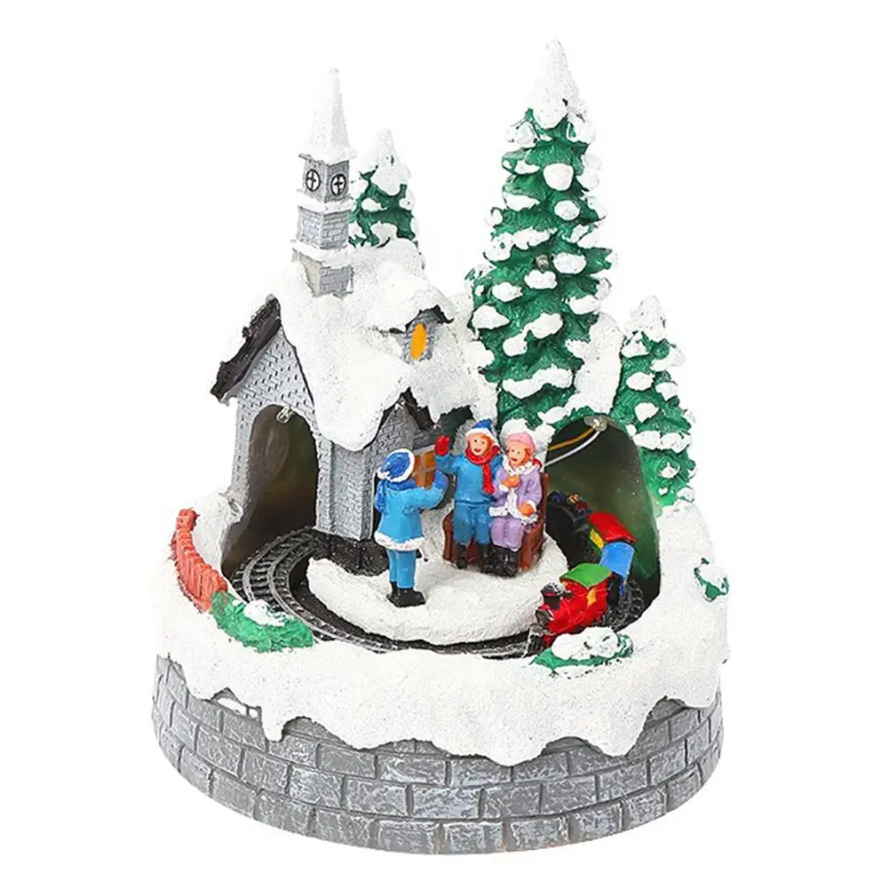 

Luminous Christmas Village Houses Christmas LED Music Village Set Christmas Scene Ornaments For Home Party Gifts Decor Indoor D