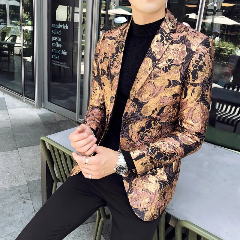 Personality Jacquard Wedding Floral Men Party Stage Singer Costume Homme Size 5xl 2020 Spring Mens Blazer Jacket | Мужская одежда