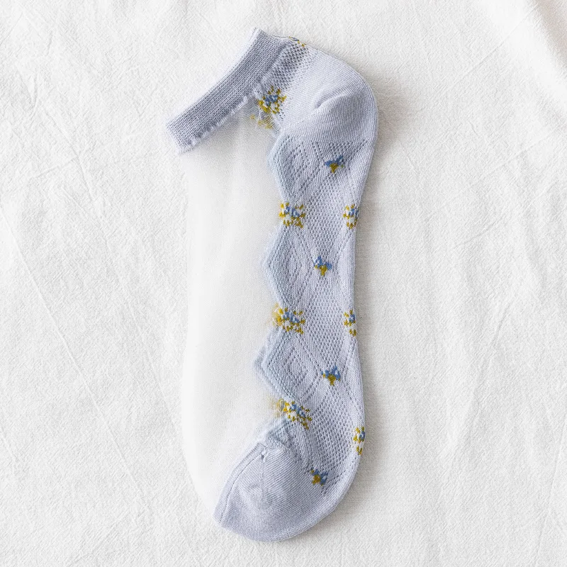 

Jeseca Korean Fashion Floral Print Woman Socks Summer Thin Breathable Silk Sock for Female Harajuku Vintage Streetwear Sock Gift