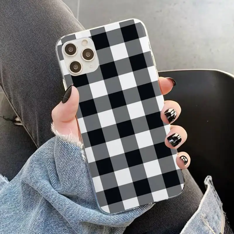 YNDFCNB Black White Plaid Phone Case for iphone 13 11 12 pro XS MAX 8 7 6 6S Plus X 5S SE 2020 XR case