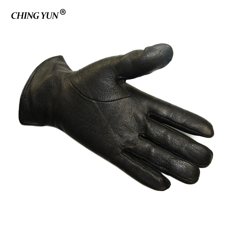 

2018 New Winter man deer skin leather gloves male warm soft men's glove black three lines design men mittens sheep hair lining