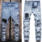 Высококачественные разрушенные джинсы в стиле хип-хоп, модные мужские джинсы с дырками, разорванные повседневные дизайнерские рваные джинсы в стиле хип-хоп, мужские брюки в стиле панк