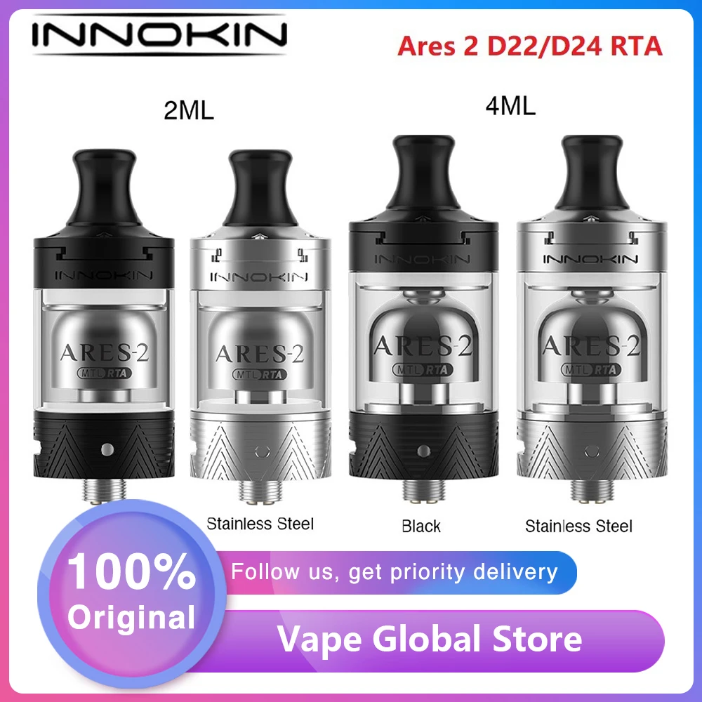 NEW Original Innokin Ares 2 D24 MTL RTA 4ml / D22 Tank 2ml E-cig Atomizer Cross Air Flow Control Vaporizer Vs Zeus X | Электроника