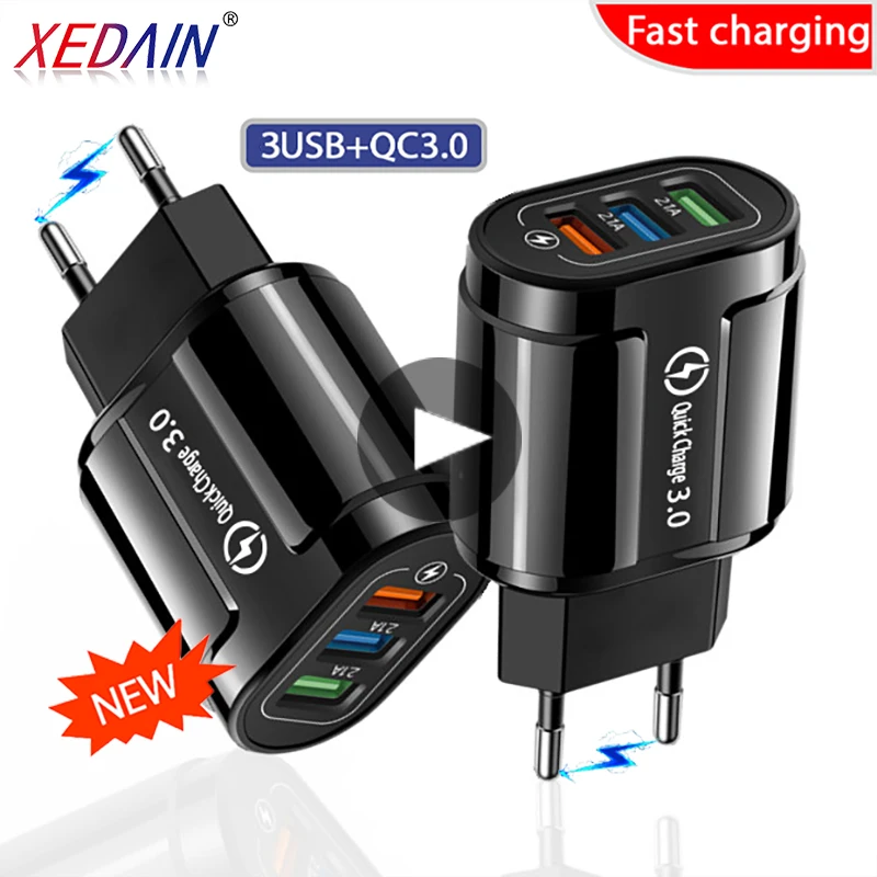 Быстрое зарядное устройство 3 USB быстрая зарядка QC3.0 5 В/3 А EU/US для iPhone быстрое Xiaomi