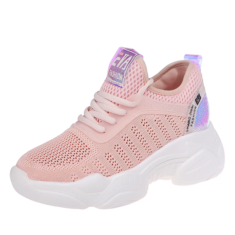 

Women Sneakers Breathable Outdoor Walking Shoes Woman Mesh Casual Shoes Pink Lace-Up Ladies Shoes 2020 Wedge Female Sneakers