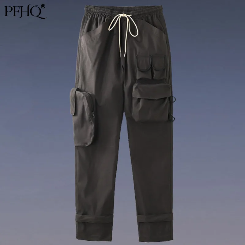 

Новинка 2021, модные мужские штаны PFHQ в европейском и американском стиле Vibe, повседневные брюки с эластичным поясом и несколькими карманами, О...