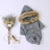 newborn baby rompers knitted autumn boys girls long sleeves fur collar jumpsuit winter childrens outfits