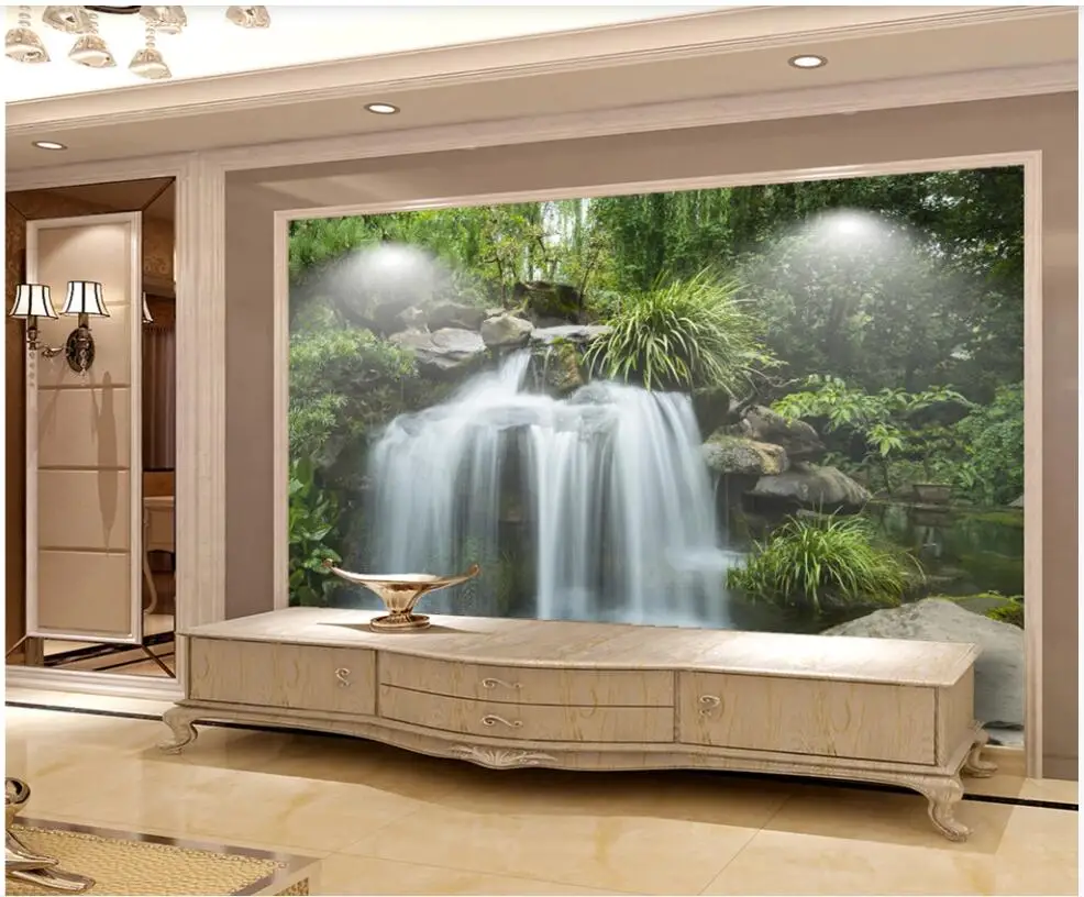 

Пользовательские фото 3d обои Hd водопад свежий лес пейзаж ТВ фон домашний декор гостиная обои для стен 3 d