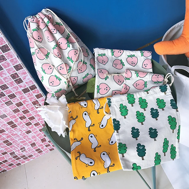Корейский ulzzang Харадзюку Мультфильм Drawstring Женская Новая мода Портативный Путешествия Повседневная Женская Drawstring Карманный