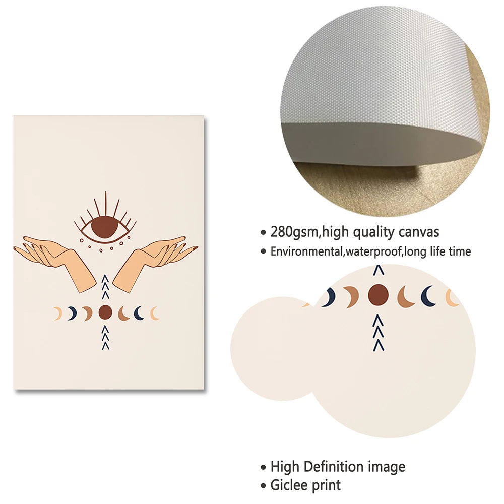 Абстрактная мистическая ручка солнце луна пейзаж бохо холст живопись настенные