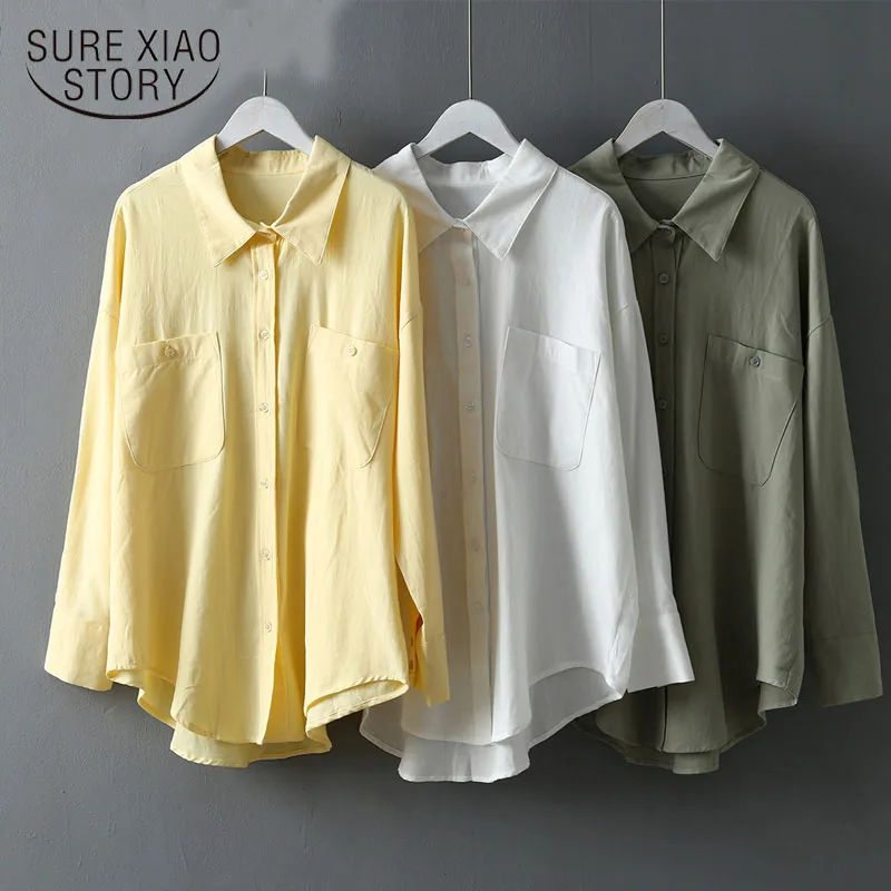 Базовые белые рубашки для женщин Весна Осень 2020 отложной воротник двойные