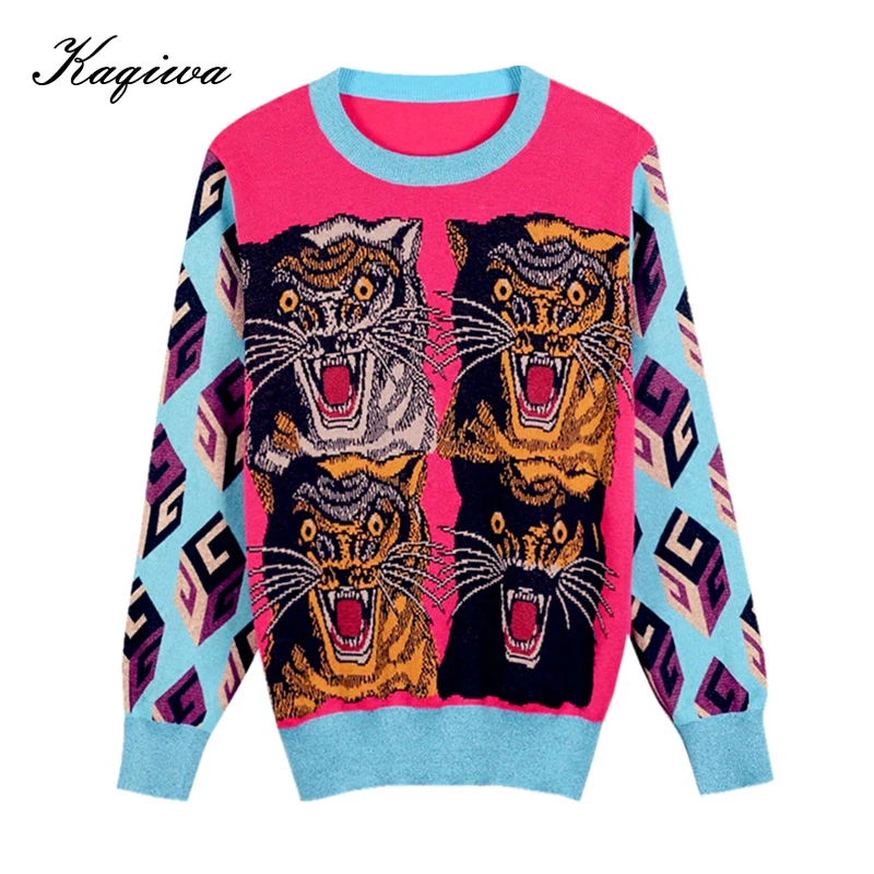 Весенне-осенний шелковый свитер с тигровым принтом женский тонкий и свободный