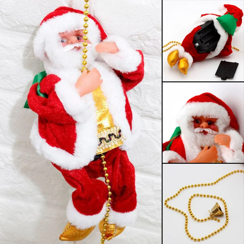 

Electric Santa Claus Climbing Rope Ladder for Christmas Decoration Figurine Ornament Climb Up The Beads and Go Down Kids Gifts