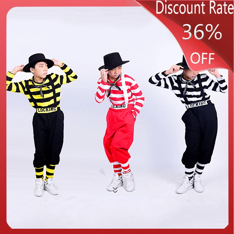

Children Locking Hip-Hop Dance Costume Boys Jazz Dance Streetwear Ballroom Hiphop Stripe Suit Performance Stage Outfits DQS3657