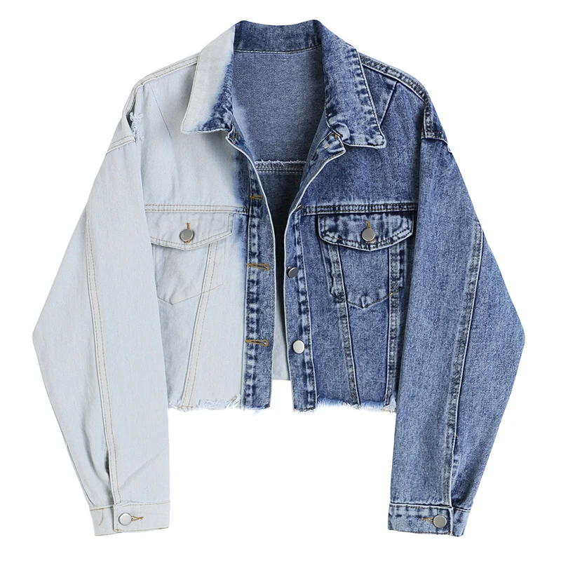 

Streetwear Lapel White Patchwork Women Solid Jeans Jackets Full Sleeve Single-breasted Loose Female Denim Short Coats 2022 WJ218