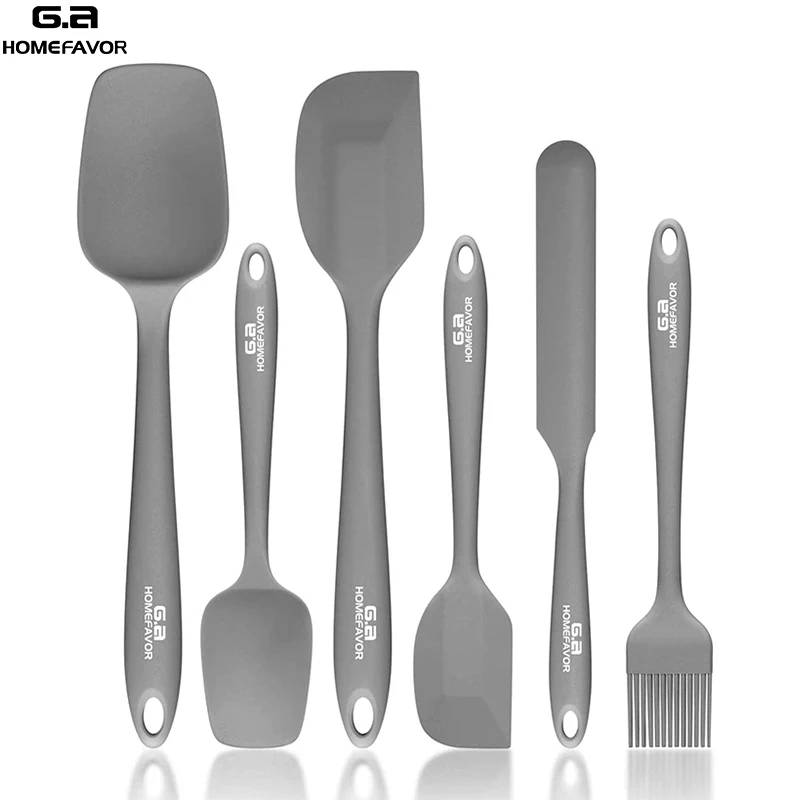 6 Pcs Kitchen Utensils Set Kitchenware Spatula Spoon Scraper Brush BBQ Tools Silicone Baking Cooking Cake Accessories | Дом и сад