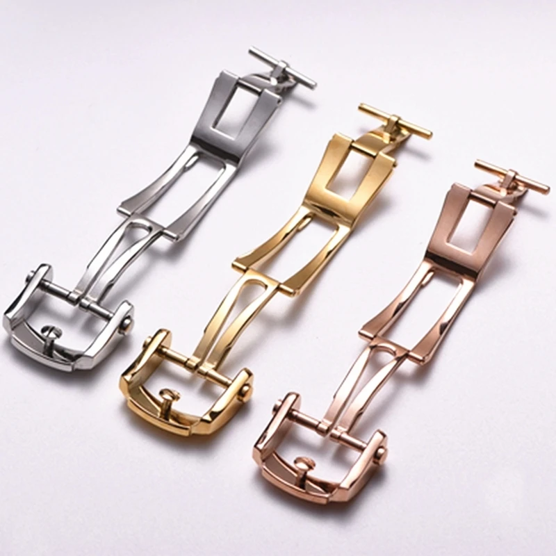 18mm Silve Rose Gold Stainless Steel Folding Deployment Clasp For Patek Philippe Nautilus Leather Rubber Watchband Strap