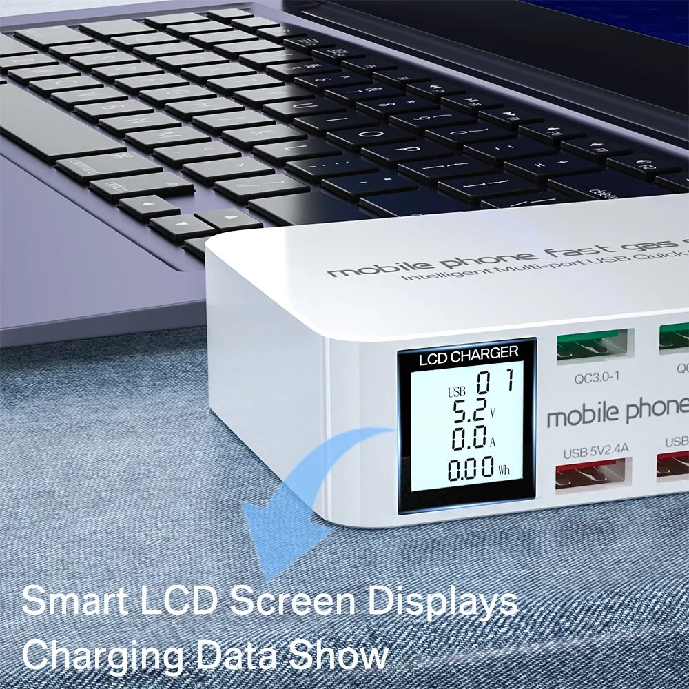 qc3 0 usb fast charger pd3 0 quick charge usb phone charging station lcd digital display 8 ports charger for iphone android free global shipping