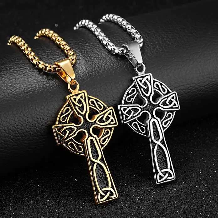 

2021 viking celtic cross pendant necklace for men male statement punk vintage necklace fashion stainless steel jewelry charm