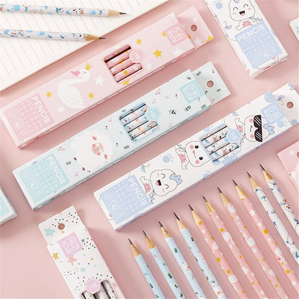 

10pcs/box Cute Cartoon Pencils with Earsers HB Lead Painting Drawing Pencil for School Students Writing Stationery Pen for Kids