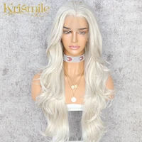krismile lace front synthetic wigs ash white long wave wig high temperature party cosplay daily for women daily celebrity