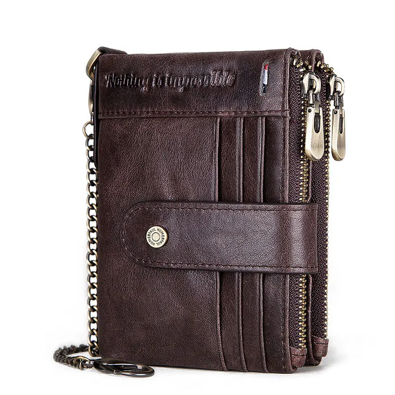 High Quality RFID Men's Double Zipper Leather Wallet  Anti-theft Brush Wallet Multi-card Crazy Horse Leather Coin Purse