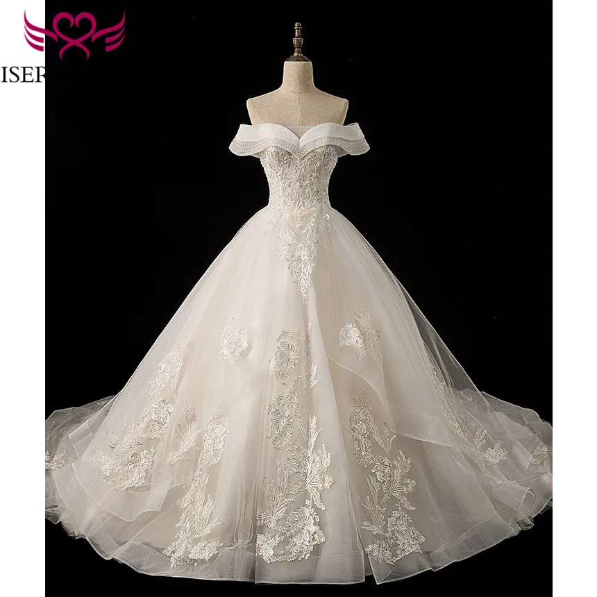 

Женское свадебное платье со шлейфом It's yiiya, Белое Бальное Платье со шлейфом и вышивкой жемчужинами и блестками на лето 2019